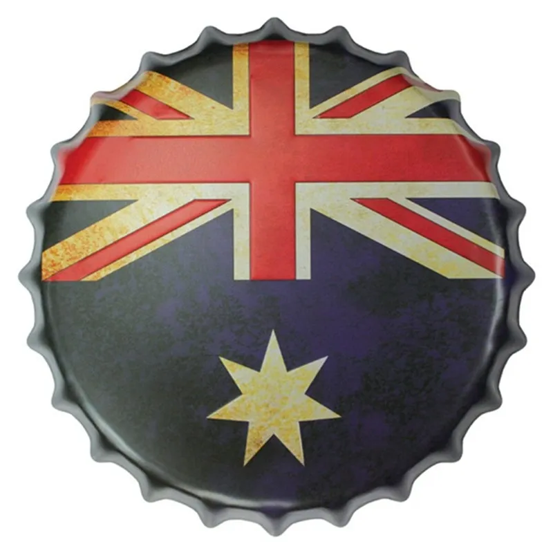 Australian flag Крышка бутылки пива декоративные металлические знак Ретро Флаг кофе Искусство стены кафе бар старинное украшение доска домашний декор 35 см - Цвет: Australian flag