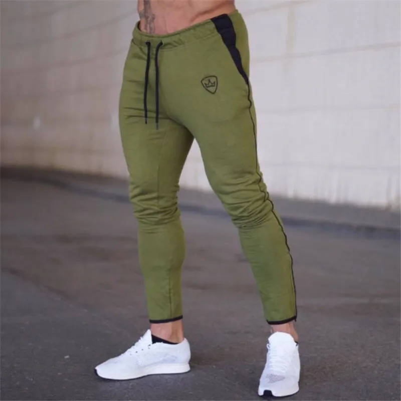 Хлопок, мужская спортивная одежда, повседневные штаны для бега, эластичные Мужские штаны для фитнеса, тренировочные штаны, обтягивающие спортивные штаны, брюки-карандаш - Цвет: Military green