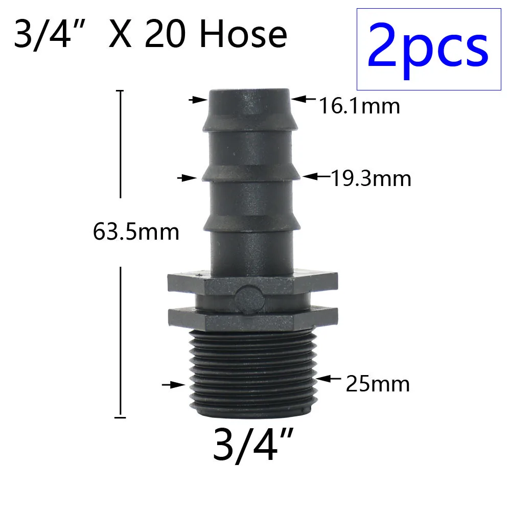 2pcs 1/2" 3/4" 1" Thread To Barb 16mm 20mm 25mm 32mm PE Hose Connector Adapter Gagriculture Irrigation System Pipe Coupler
