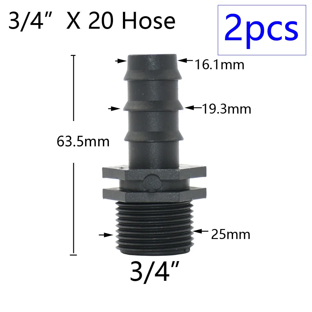 2pcs 1/2" 3/4" 1" Thread To Barb 16mm 20mm 25mm 32mm PE Hose Connector Adapter Gagriculture Irrigation System Pipe Coupler 