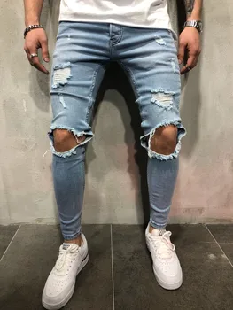 

Men's Pants Hole Slim Men's Trousers Men Clothing 2020 Ripped Jeans for Men Hip Hop Skinny Jeans Clothes Blue Jeans Streetwear