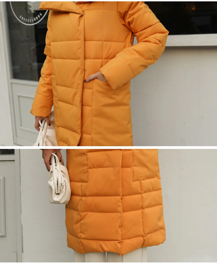 Шикарное длинное тонкое зимнее пуховое пальто с капюшоном Женская куртка большого размера Толстая теплая ватная парка с большим карманом