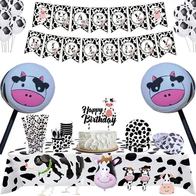 Корова украшение для вечеринки Vacas Farm Animal шляпа &quotс днем рождения&quot баннер