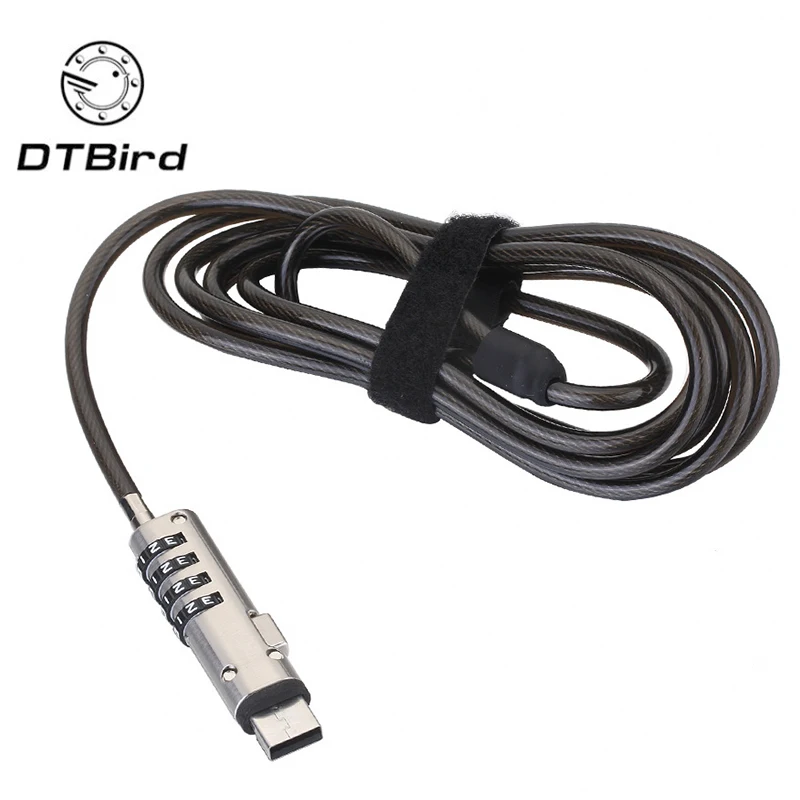 

190cm Long 5mm diameter USB Steel Notebook Laptop Security 4 Digit Password Lock Chain Cable Protections Anti-theft for USB