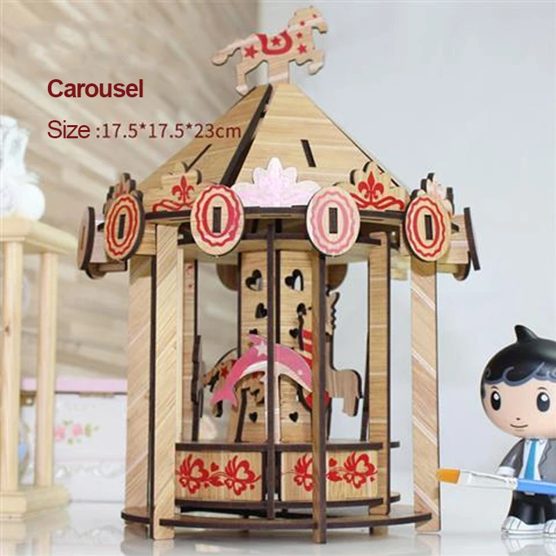 Carousel Детские Музыкальные инструменты деревянные 3D головоломки ручной работы фортепиано модель игрушки для взрослых подарок - Цвет: Carousel