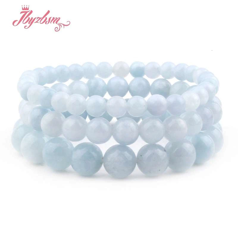 Aquamarine Круглый камень браслет: Шушан Агаты бирюзой вулканической лавы Натуральные Бусы для Для женщин Chritmats модные украшения подарок браслет 6/8/10 мм 7" - Окраска металла: Aquamarine
