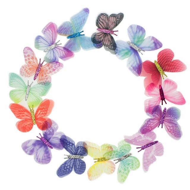 10PCS Double Layers Chiffon Butterflies 3D Tulle Butterfly Appliques for  Bridal Hair Accessories Party Decoration Sewing