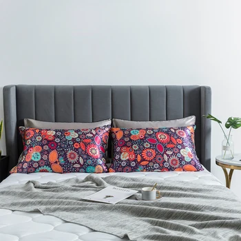 

1pair For Hair Universal Satin Pillowcase Bedroom Home Floral Print Hotel Zipper Silky Bedding Decor Sleeping Easy Clean