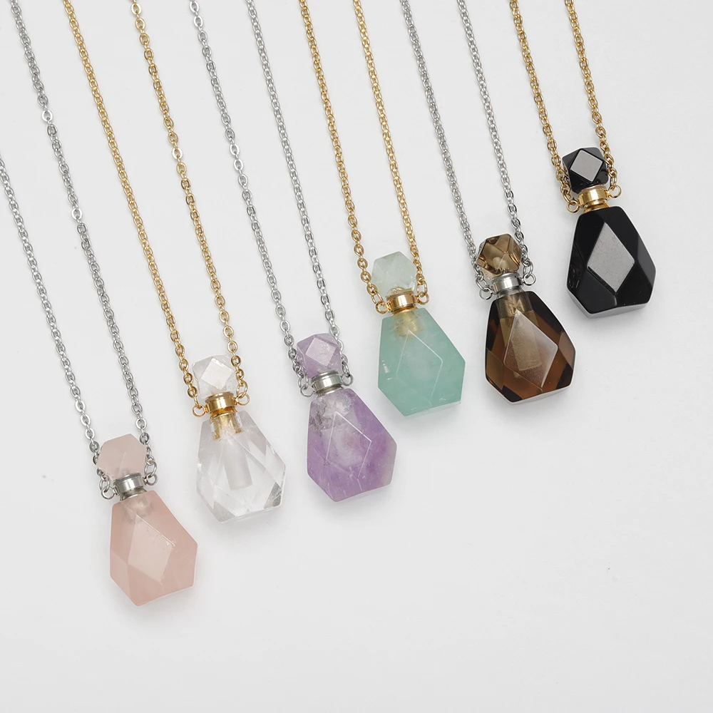 Perfume Bottle Multi-Kind Natural Stone Essential Oil Bottles White Quartz Amazonite Amethysts 26&quot Women Necklace Dropshipping |