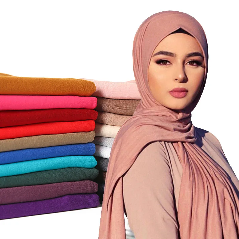 Solid Cotton Jersey Hijab Scarf Women Muslim Veil High Quality Stretch Headband Women's Scarves Plain Turban Solid Premium Stole