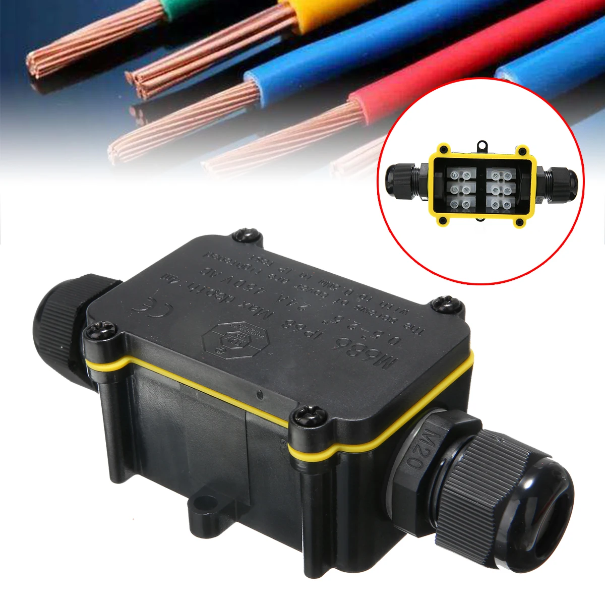 

1PC Plastic IP68 Waterproof 2 Way Connector Junction Box For Outdoor Lighting Cable Protection Connector Wire Black