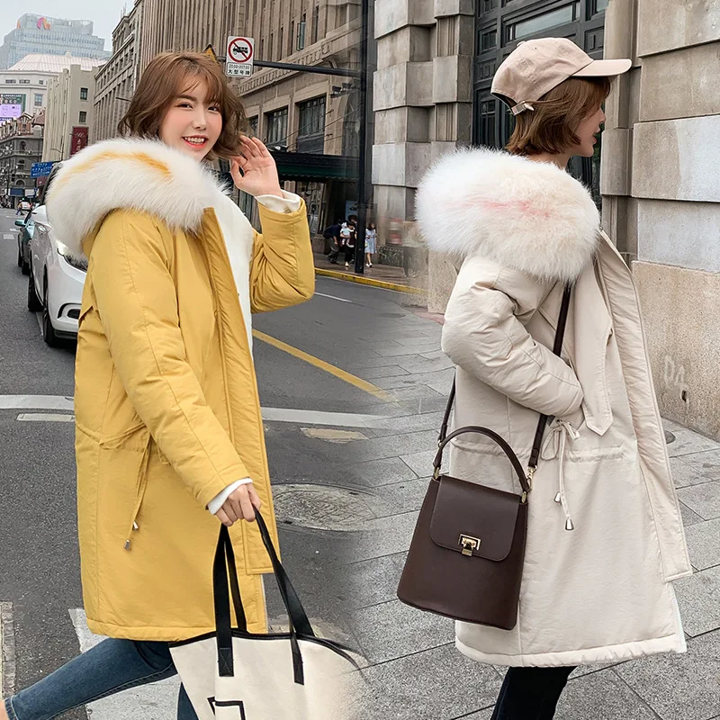 

Large Fur Collar down Jacket Cotton-padded Clothes Women's Mid-length Winter 2019 New Style Korean-style Loose-Fit BF Style Cott