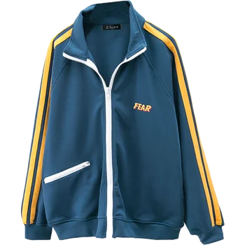 

New Hip-hop Street Fashion Jacket for Women Baseball In Spring and Autumn of 2019 with Loose Student Striped Long Sleeve Jacket