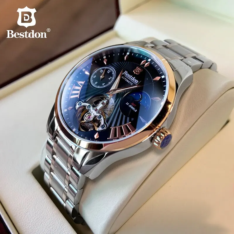 Швейцарские автоматические механические часы для мужчин Bestdon люксовый бренд Tourbillon часы полностью стальные водонепроницаемые Relogio Masculino 7113 г