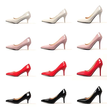 

Patent leather high heel women shallow mouth pointed high heels temperament sexy high heels small size 33 34 large size 47 48
