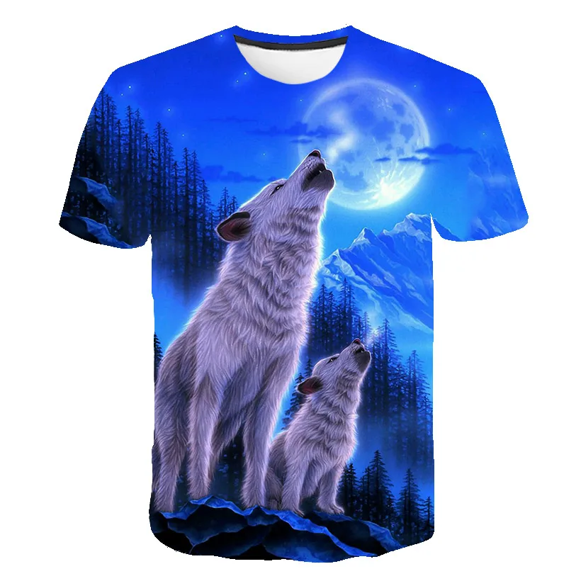 new men's 3D wolf head print men's t-shirt hip hop fashion casual cotton t-shirt tee black white S-6XL - Цвет: 1104