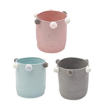

Cute Poms Storage Basket - Premium Cylindric Burlap Canvas Round Laundry Toy Storage Bin, Best Room Decor & Hamper Organizer
