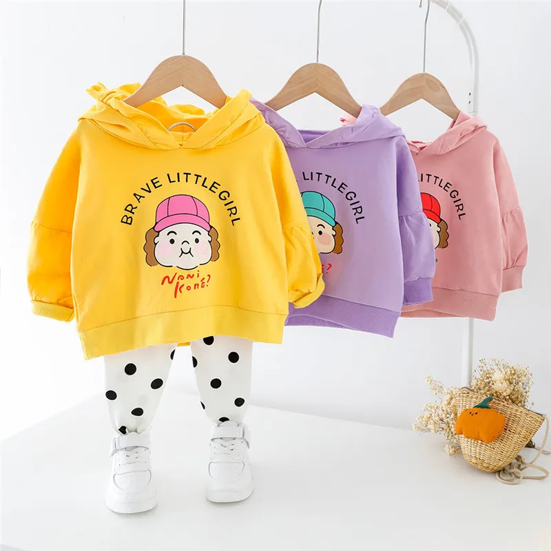 

Toddler Girl Clothes Sets 0-4Y 2020 Spring Autumn Ruffled Hooded Blouse+Dot Pant Long Sleeve Cartoon Casual Children Outfits Set
