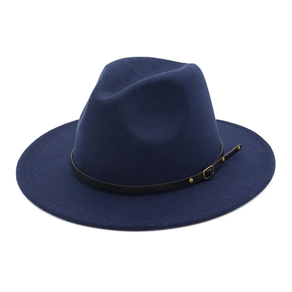 Новая женская и мужская фетровая шляпа, зимняя фетровая шляпа, женская имитация шерсти, классический британский стиль, осенняя Женская джазовая уличная фетровая шляпа - Цвет: Navy Blue
