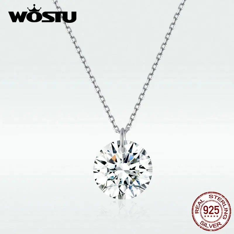 WOSTU,, 925 пробы, серебро, стильные циркониевые ожерелья, круглый кристалл, Подвеска для женщин, длинная цепочка, звено, свадебные украшения, BKN355
