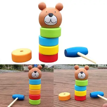 

1set Wooden Toy Bear Clash Tower 2 in 1 Children Pile Rainbow Towers Early Educational Toy For Kids Parent-child Blocks Gift