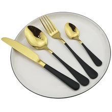 Gold Dinnerware Set Black Fork Knife Spoon Dinner Set 304 Stainless Steel Cutlery Set Colorful Silverware Kitchen Tableware Set