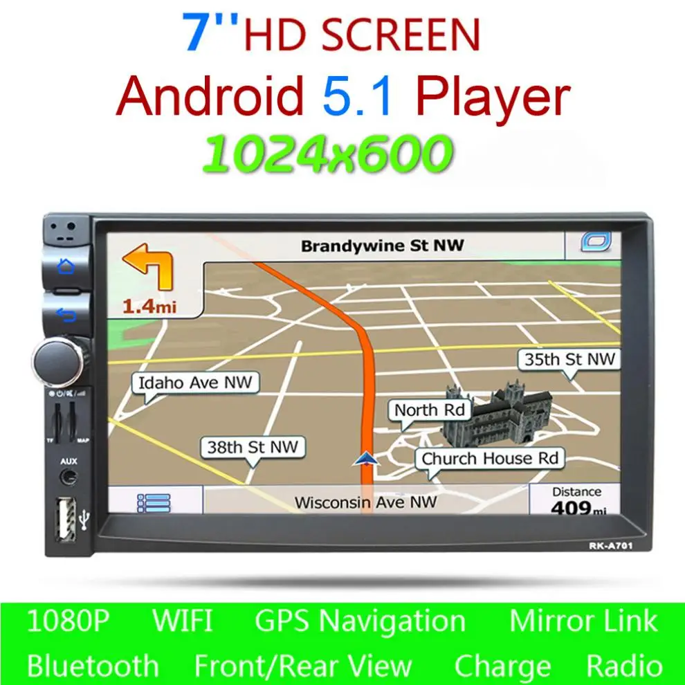 

7" ROM 16G RAM 1G Double 2Din HD Car Stereo GPS MP3 Player Bluetooth Radio For Android 4.4