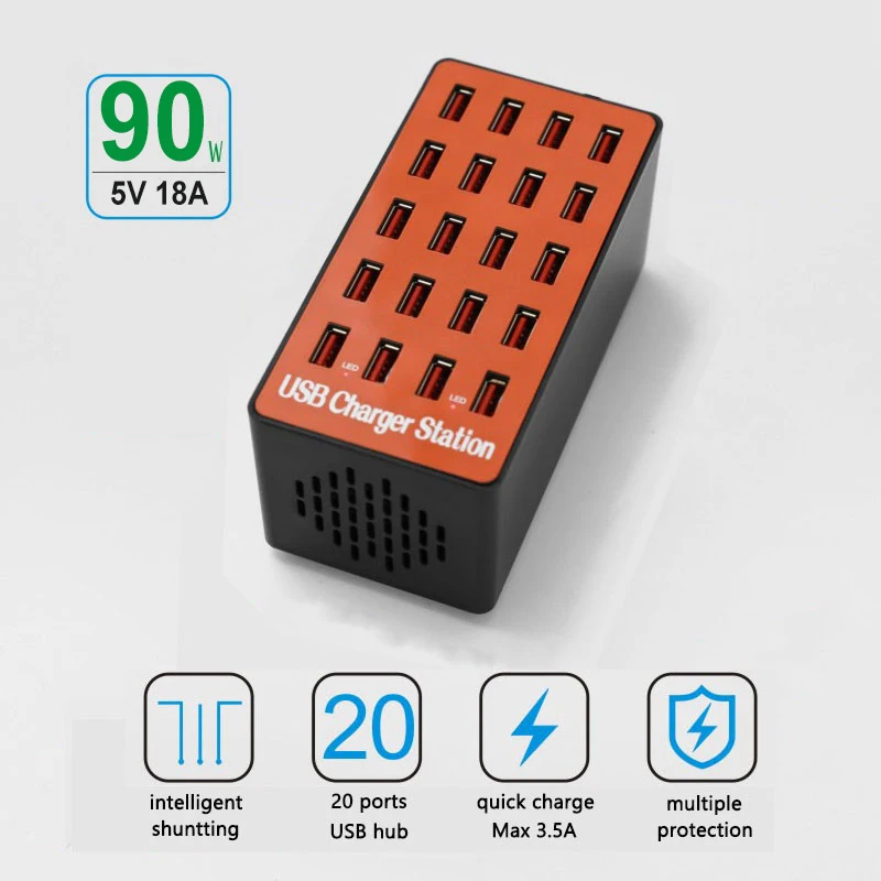 90 Вт умное зарядное устройство USB 20 портов usb-хаб Quicky зарядная станция адаптер питания универсальный для iPhone iPad samsung huawei xiaomi