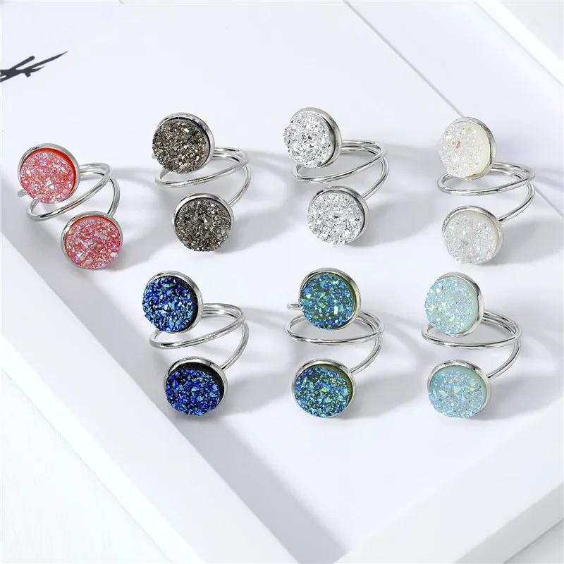 2020 New Adjustable Ring Druzy Resin Rings Round Drusy Geode Quartz Snake Rings For Women Jewellery Brincos R15 (10)