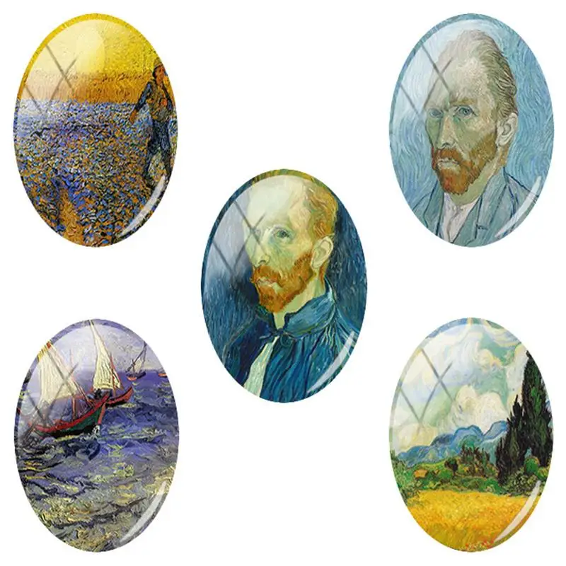 

TAFREE Van Gogh Sunflower Oil Painting Oval Shaped 18x25 mm Photo s/lot Glass Cabochon Dome Flat Back Jewelry ZZ92