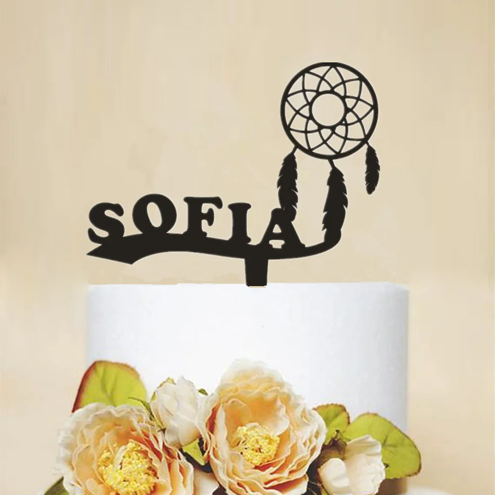 

New Arrival Custom Name Dream Catcher Party Cake Topper Personalized Kids Birthday Cake Decorations Baby Shower Cake Accessories