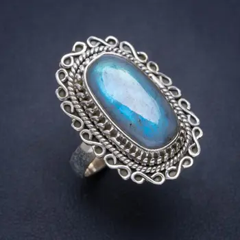 

Natural Blue Fire Labradorite Handmade Unique 925 Sterling Silver Ring 8.5 A1276