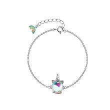 Настоящее 925 пробы, серебряный геометрический разноцветный Радужный Браслет для модных женщин, вечерние Единорог из горного хрусталя, милые ювелирные изделия