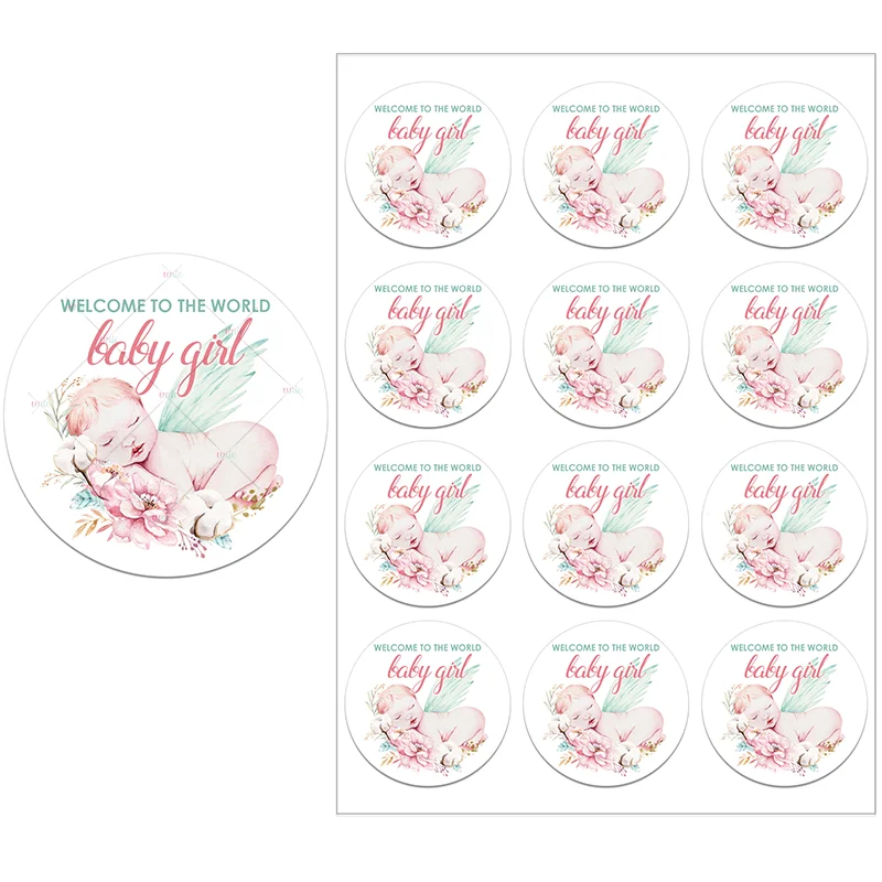 3.5/4.5cm Welcome Baby Boy Stickers Labels Cute Little One Elephant Decor  Stickers Welcome New Born Gender Reveal Baby Shower - AliExpress