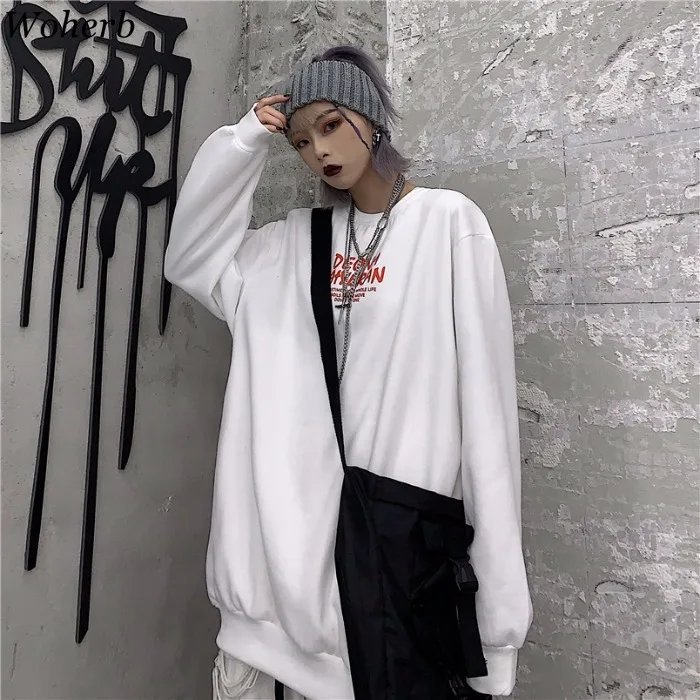 Woherb аниме принт с длинным рукавом толстовки повседневные свободные Harajuku Толстовка уличная винтажная Мода для мужчин и женщин 91375