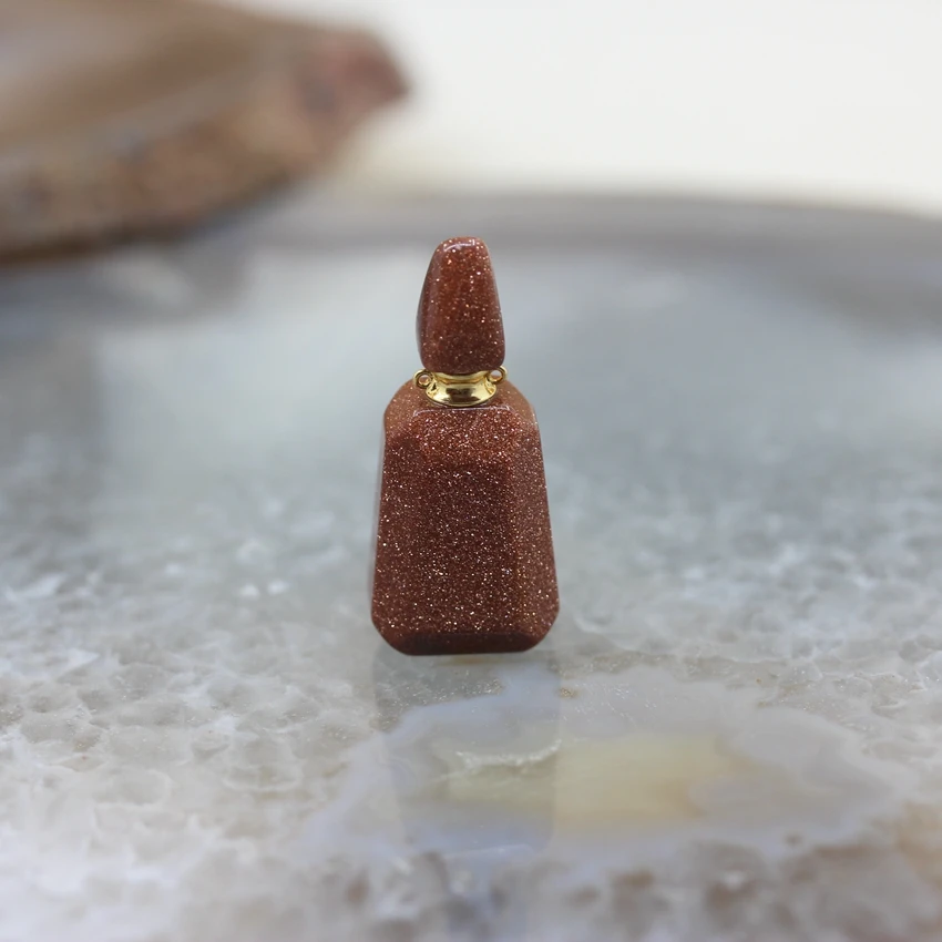 Натуральные драгоценные камни камень эфирное масло диффузор флакон ожерелье Подвески, позолоченный Амазонит аметисты флакон духов Подвески ювелирные изделия - Окраска металла: Goldstone