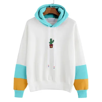 

Autumn Winter New Womens Hooded 2019 Long Sleeve Cactus Print Hoodie Sweatshirt Pullover Tops Blouse Cotton Blend poleron mujer