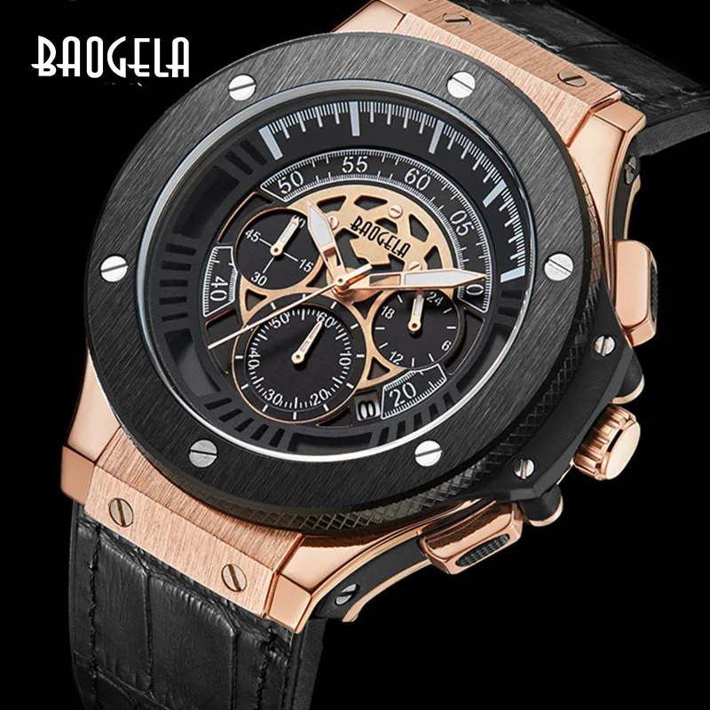 BAOGELA hommes montres hommes horloge de Lux marque кварцевый спортивный montre Rose chronographe mode montre-браслет pour hommes1910