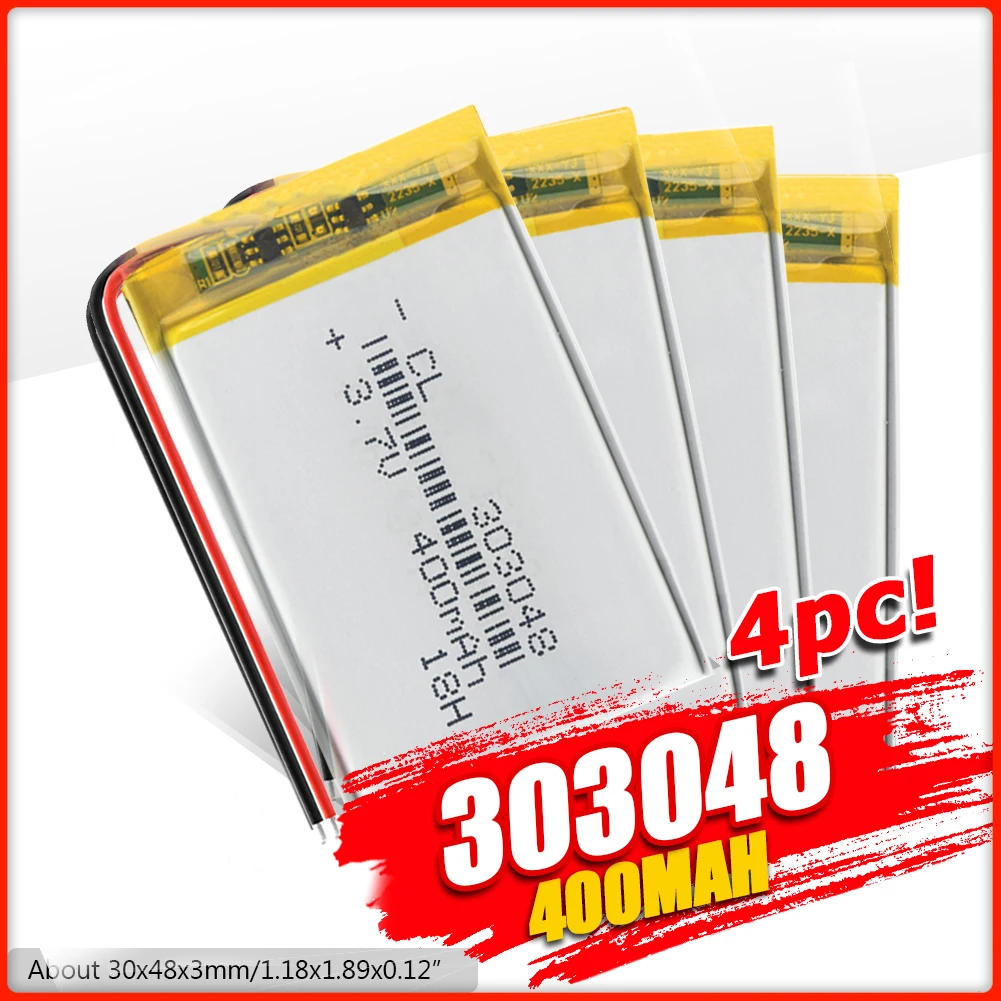 Перезаряжаемый 303048 3 7 V 400mAh литий полимерный Lipo аккумулятор для MP3 MP4