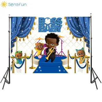 

Sensfun Boss Baby Background Photography Blue Curtain Stage Baby Shower Newborn Birthday Photo Backgrounds Vinyl Banner Props