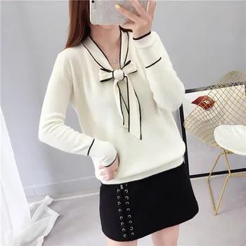 

Women's sweaters spring sweater summer primer acrylic solid color loose drawstring sweater bow tie long-sleeved sweaters code