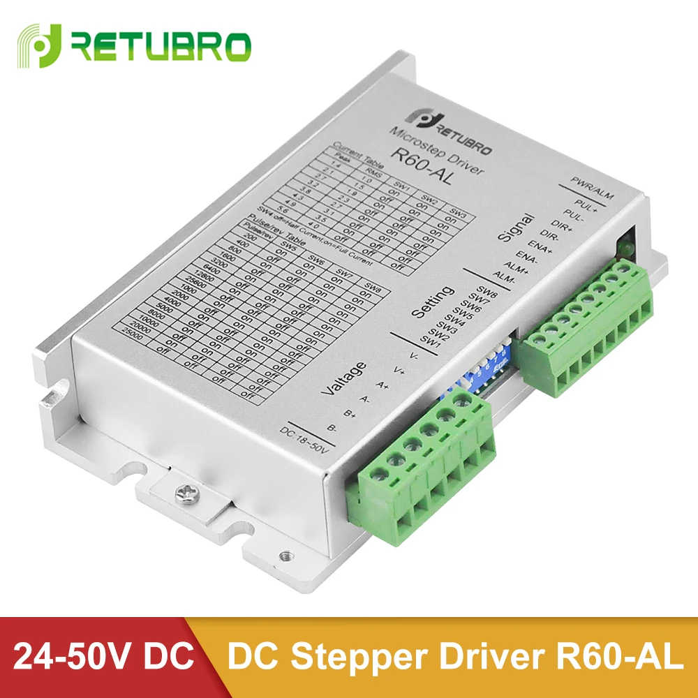 

RETUBRO 2 Phase Digital Stepping Motor Driver R60-AL Stepper Driver 24-50VDC Nema 23 24 High Speed