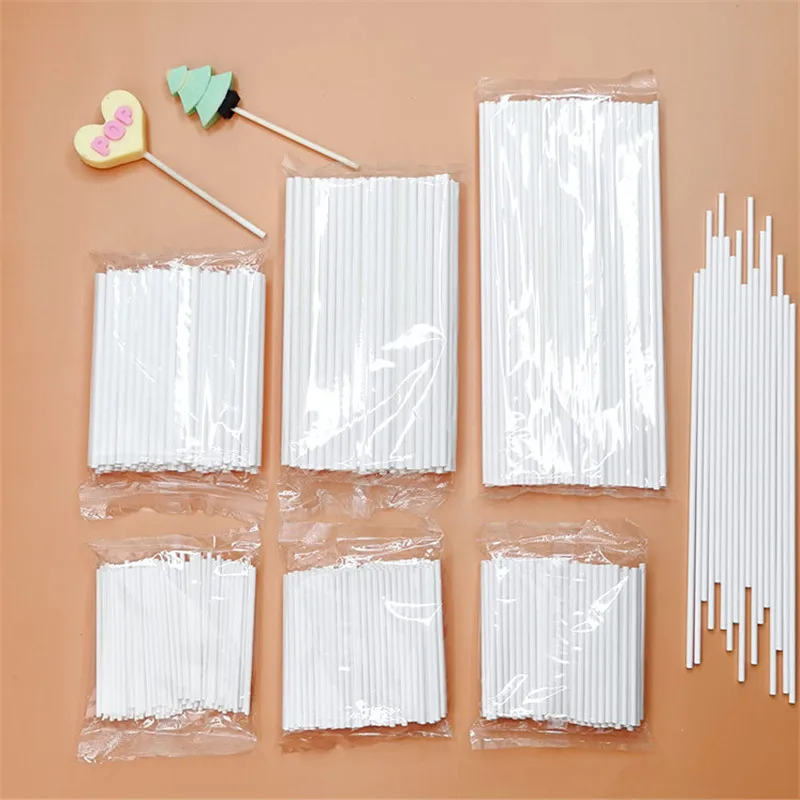 100 pcs/lot Food-Grade Solid White Pop Sucker Sticks Chocolate Cake Lollipop Lolly Sugar Candy Paper Stick