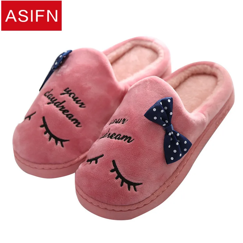 

ASIFN Women Slippers Autumn and Winter Warm Ladies Cotton Slippers Indoor Home Eyelashes Miss Men Woman Shoes Couples Modis