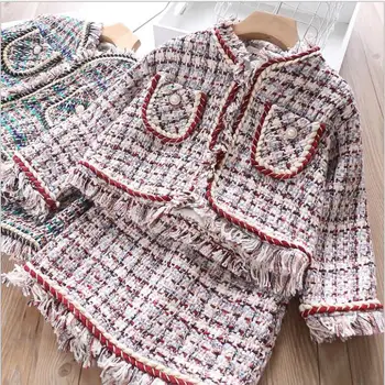 

girls clothes sets 2019 Autumn winter boutique kids clothing suits wool cardigan coats and skirts kids clothes girls sets