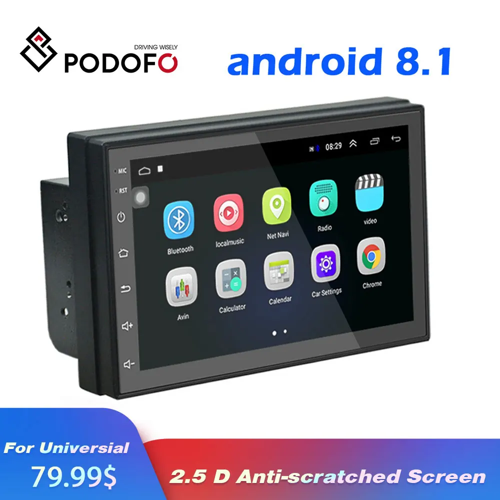Podofo Car Multimedia Player Andriod GPS Navigation 2DIN HD Autoradio WiFi USB FM 2 Din 7