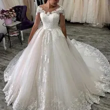 Свадебное платье 2 в 1 белое кружевное аппликация Воротник Sheer Jewel бальное платье с поясом на шнуровке сзади Принцесса Винтаж Высокое качество для невесты