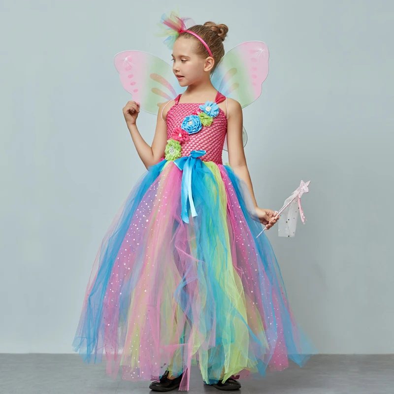 Affordable Rainbow Butterfly Girls Tutu Dress with Wings and Headband Princess Fairy Kids Birthday Party Dress Up Tutu Costume (9)