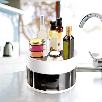 

Turntable Food Storage Container for Cabinets, Pantry, Countertops, Set of 4 Kitchen Cabinet Storage Bins,Organizer