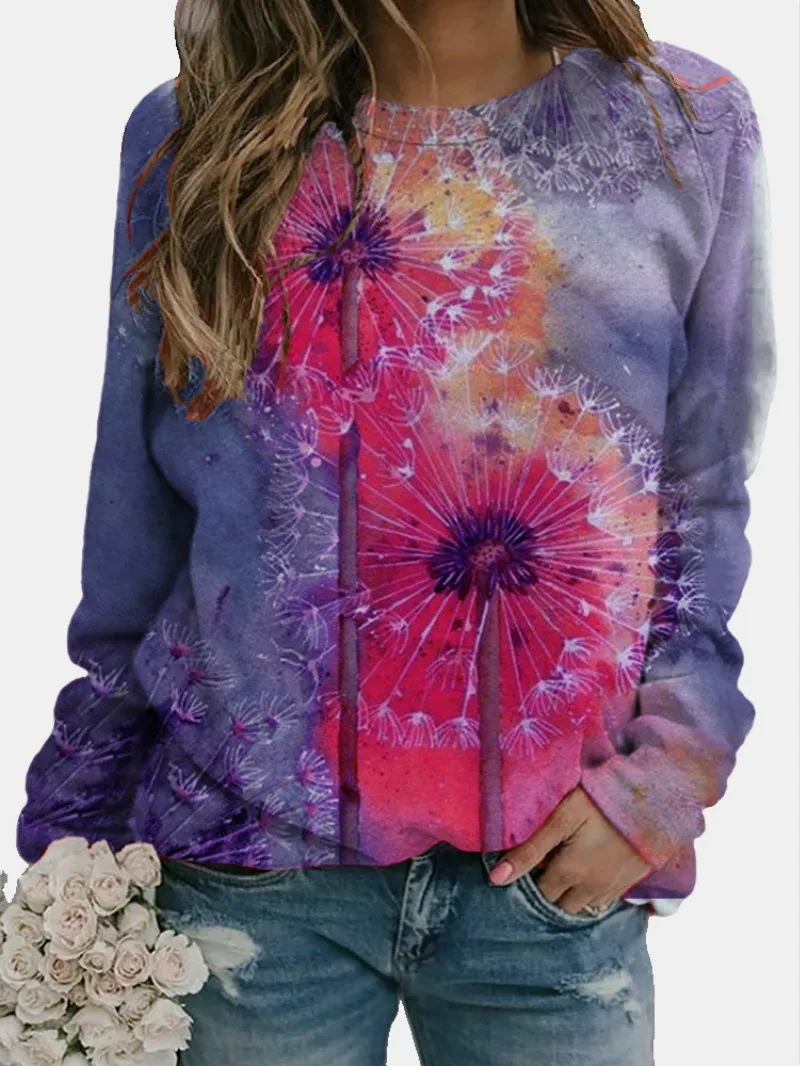 Women's Hoodie Autumn Long Sleeve Top Tie Dye Dazzle Color 3D Digital Printing Crew Neck Casual Loose Fashion Women's Top